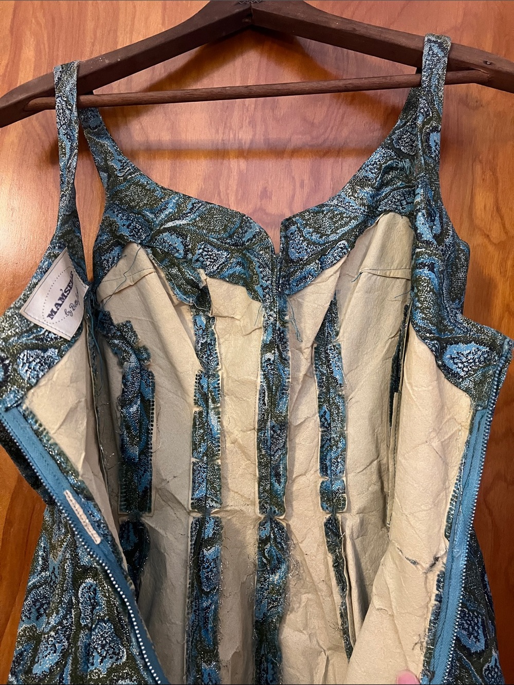 Vintage Mam’selle Teal and Green brocade with gold metallic midi dress - Picture 7 of 7
